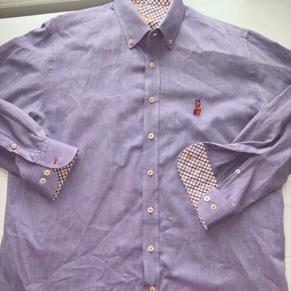 M.H. Frank Men's Clemson University Tiger Purple Orange Button Down Large - Picture 1 of 10